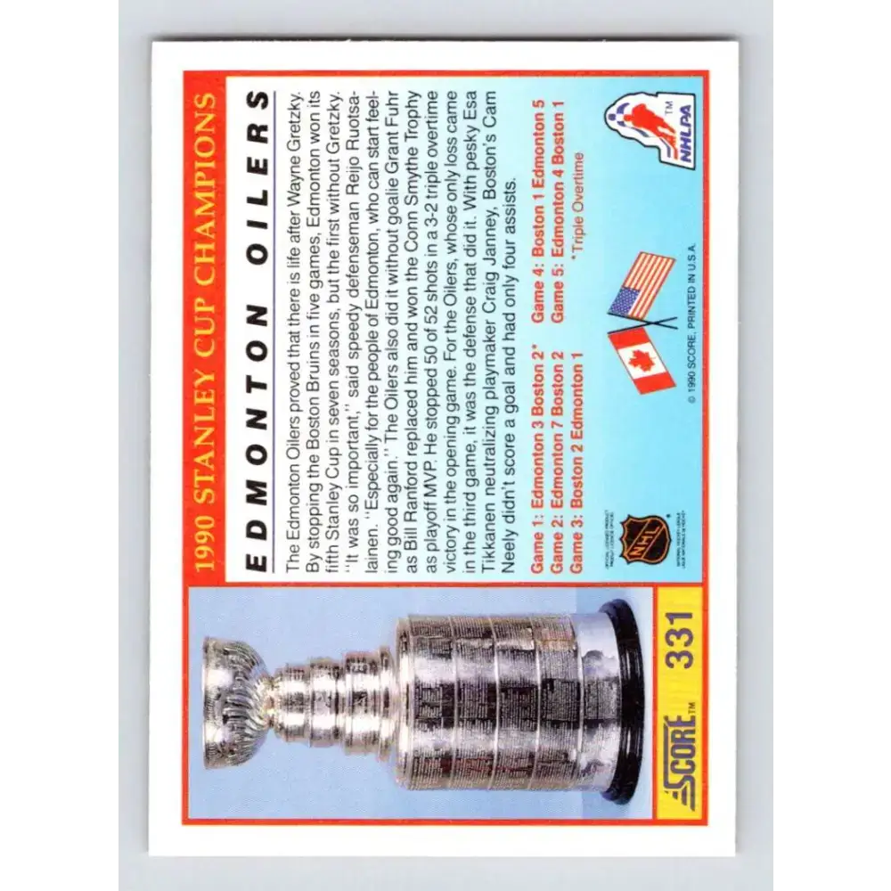 1990-91 Score #331 Edmonton Oilers Champions NM-MT Edmonton Oilers Hockey Card - Hockey Card Single