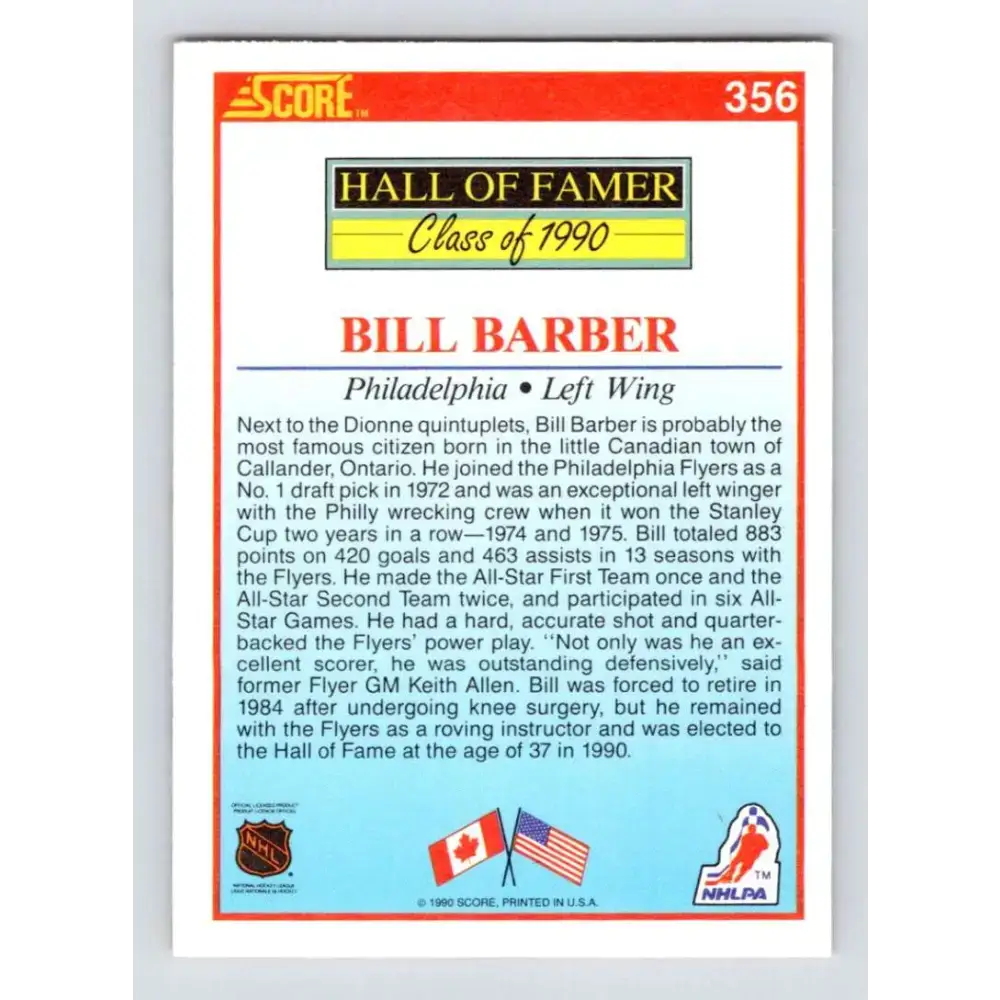 1990-91 Score #356 Bill Barber NM-MT Philadelphia Flyers Hockey Card - Hockey Card Single