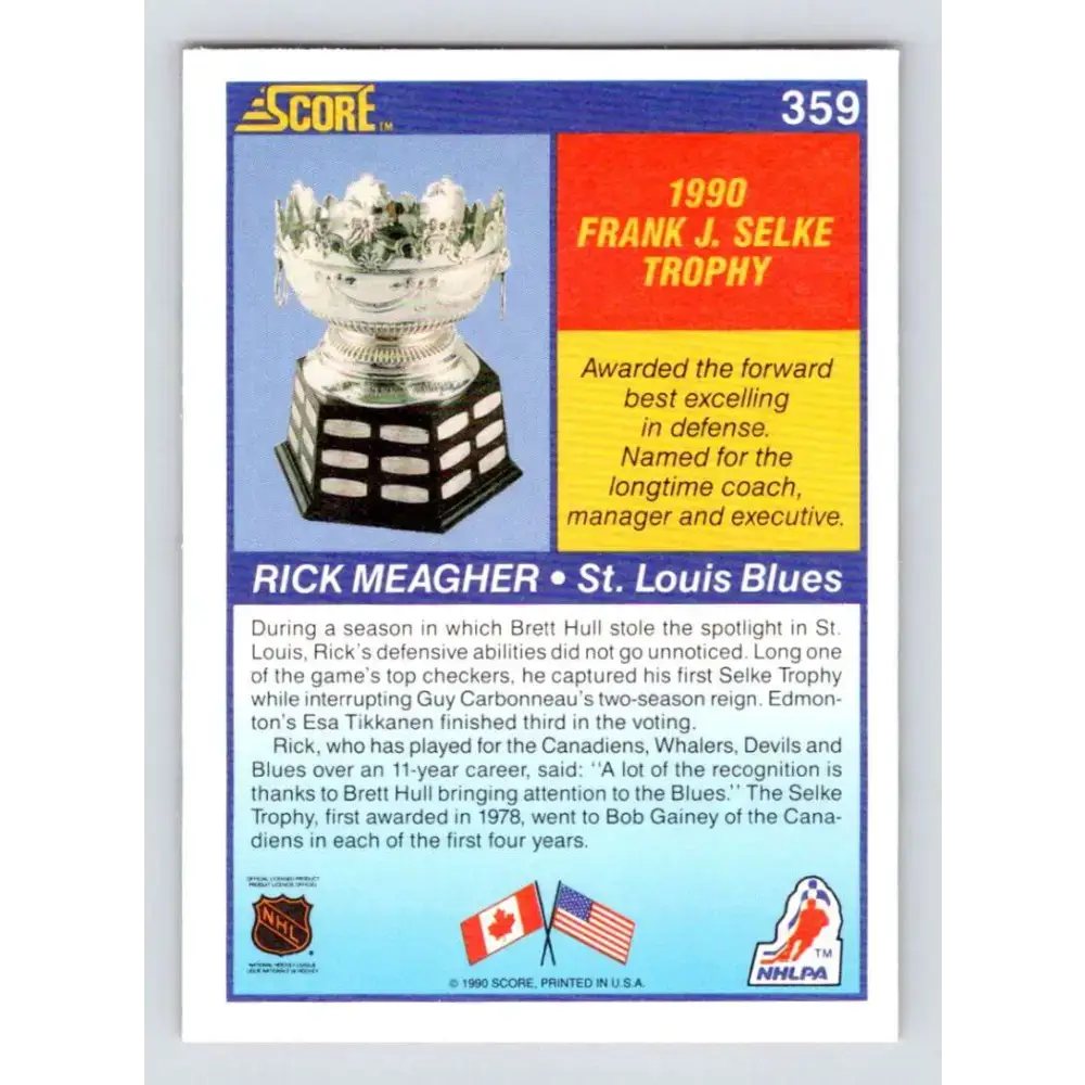 1990-91 Score #359 Rick Meagher NM-MT St. Louis Blues Hockey Card - Hockey Card Single
