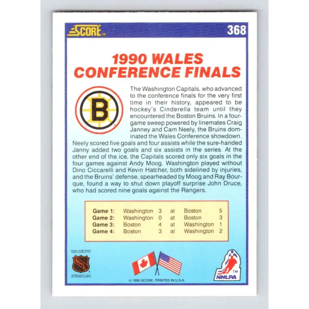 1990-91 Score #368 Boston Bruins/Washington Capitals NM-MT Boston Bruins/Washington Capitals Hockey Card