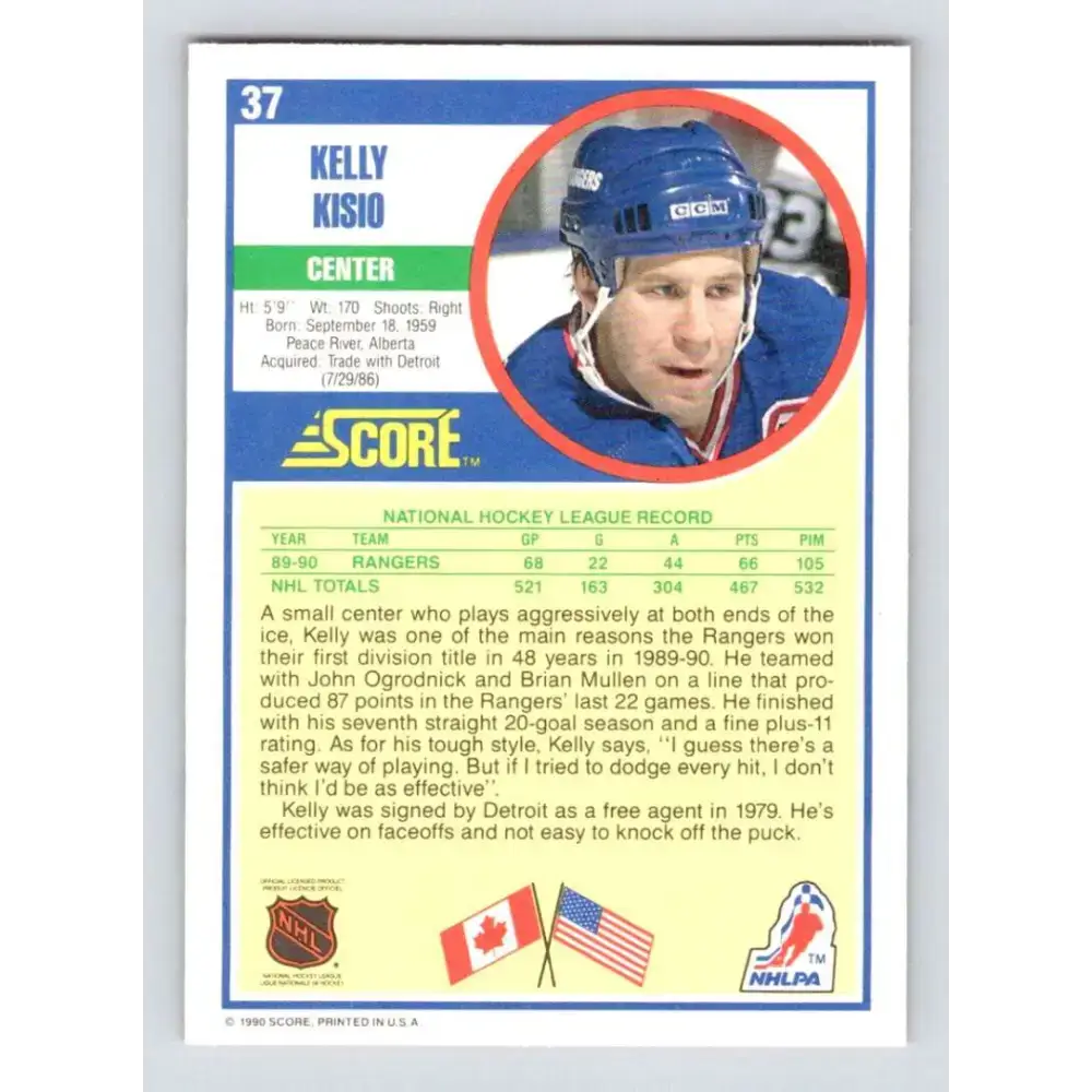 1990-91 Score #37 Kelly Kisio NM-MT New York Rangers Hockey Card - Hockey Card Single