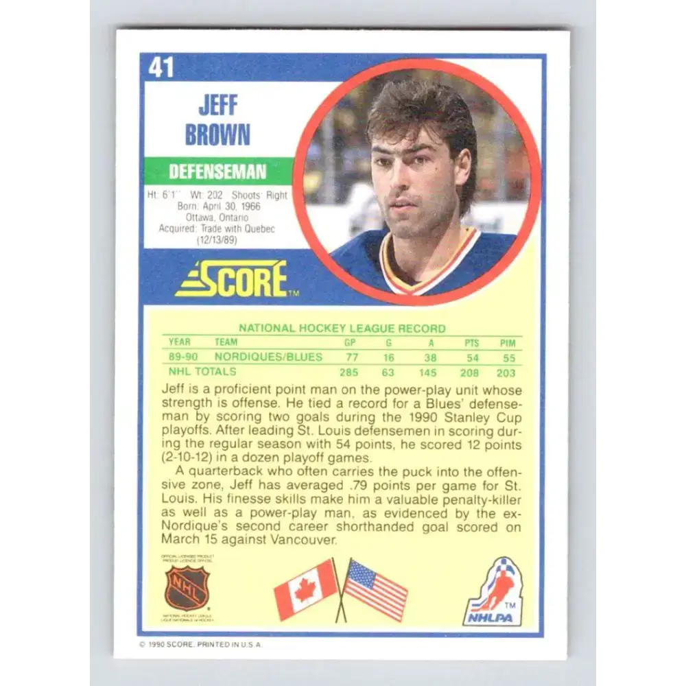 1990-91 Score #41 Jeff Brown NM-MT St. Louis Blues Hockey Card - Hockey Card Single