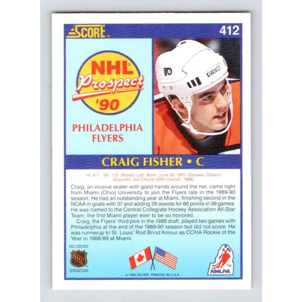 1990-91 Score #412 Craig Fisher NM-MT RC Rookie Philadelphia Flyers Hockey Card - Hockey Card Single