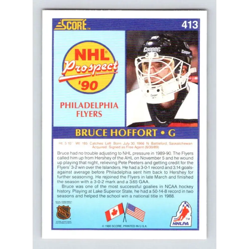 1990-91 Score #413 Bruce Hoffort NM-MT RC Rookie Philadelphia Flyers Hockey Card - Hockey Card Single