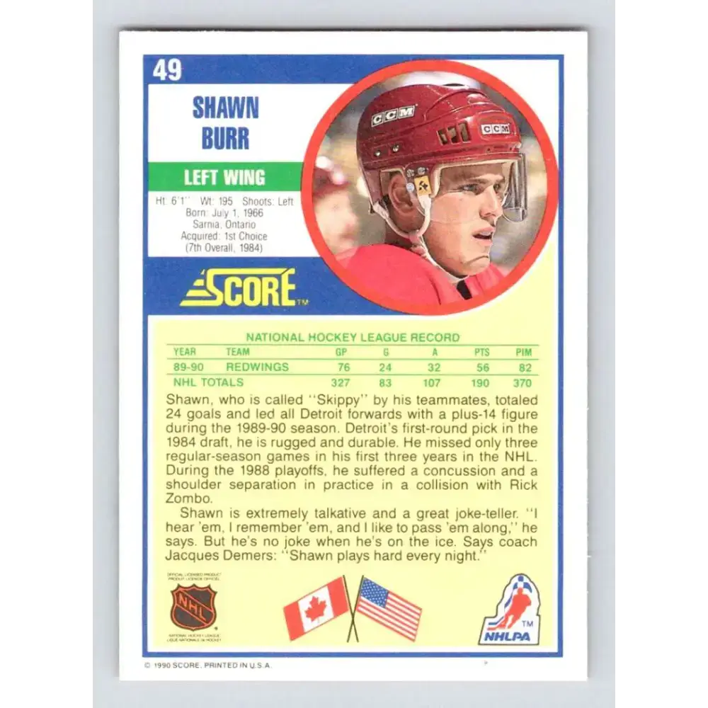 1990-91 Score #49 Shawn Burr NM-MT Detroit Red Wings Hockey Card - Hockey Card Single