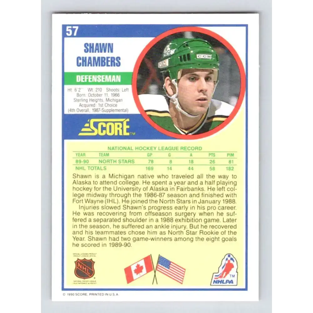 1990-91 Score #57 Shawn Chambers NM-MT Minnesota North Stars Hockey Card - Hockey Card Single
