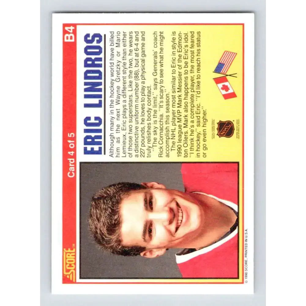 1990-91 Score #B4 Eric Lindros NM-MT Oshawa Generals Hockey Card - Hockey Card Single