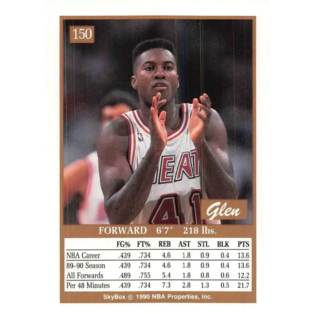 1990-91 SkyBox #150 Glen Rice EX Excellent RC Rookie Miami Heat Basketball Card - Basketball Card Single