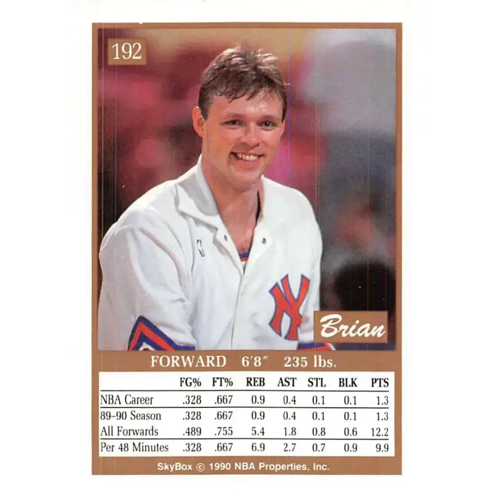 1990-91 SkyBox #192 Brian Quinnett EX Excellent New York Knicks Basketball Card - Basketball Card Single