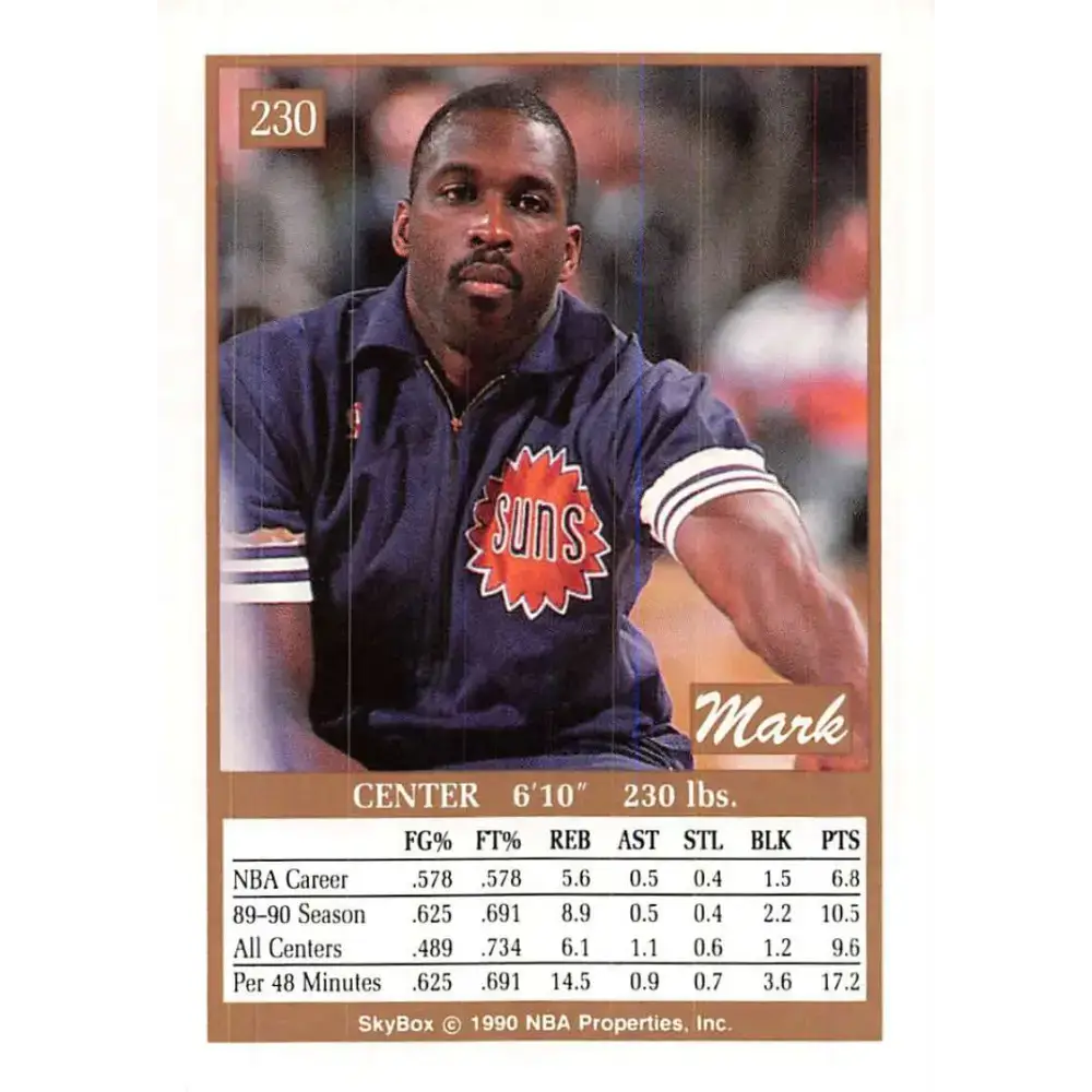 1990-91 SkyBox #230 Mark West EX Excellent Phoenix Suns Basketball Card - Basketball Card Single