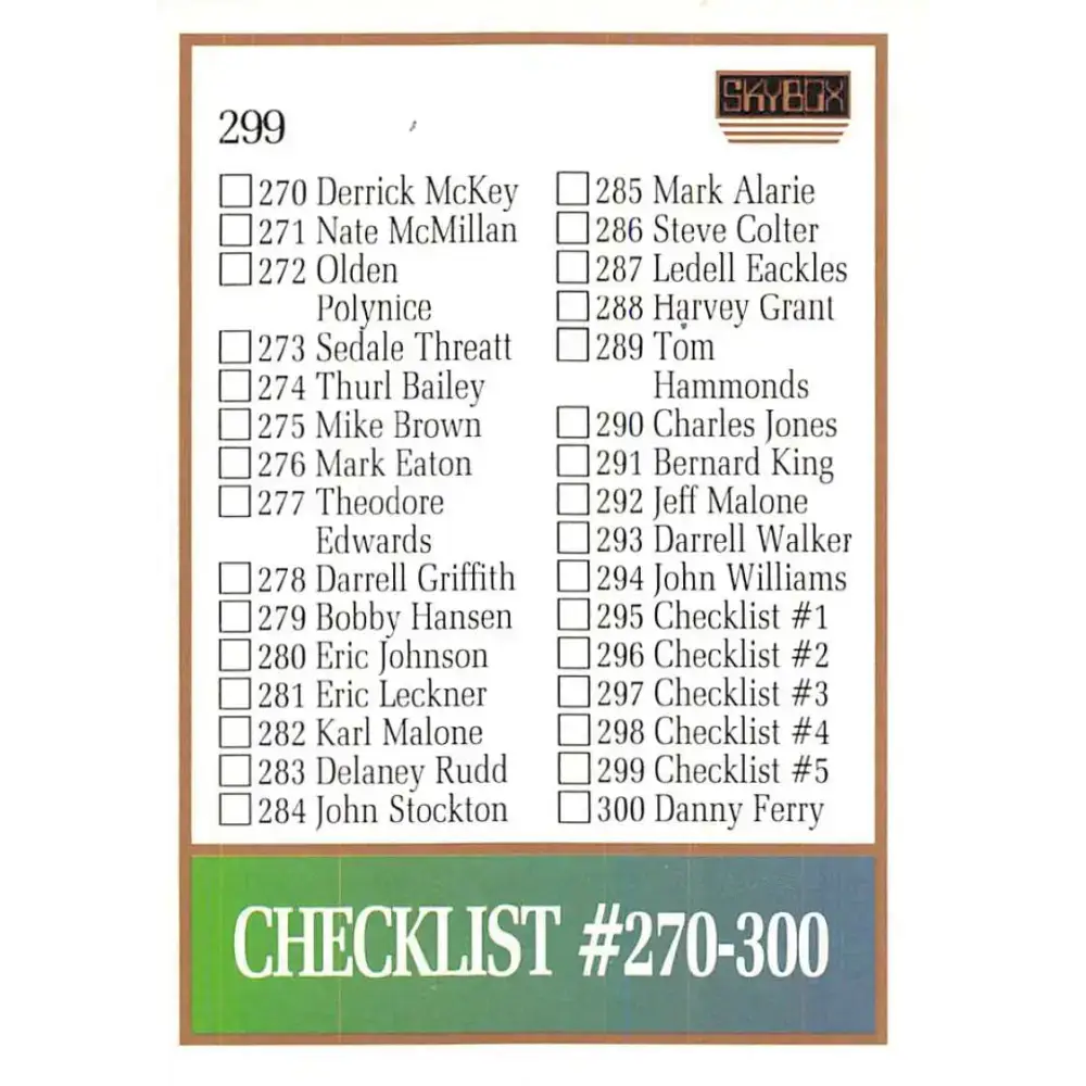 1990-91 SkyBox #299 Checklist 5 EX Excellent SP Basketball Card - Basketball Card Single