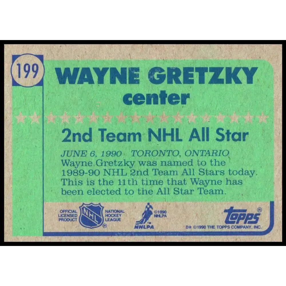 1990-91 Topps #199 Wayne Gretzky NM-MT Los Angeles Kings Hockey Card - Hockey Card Single