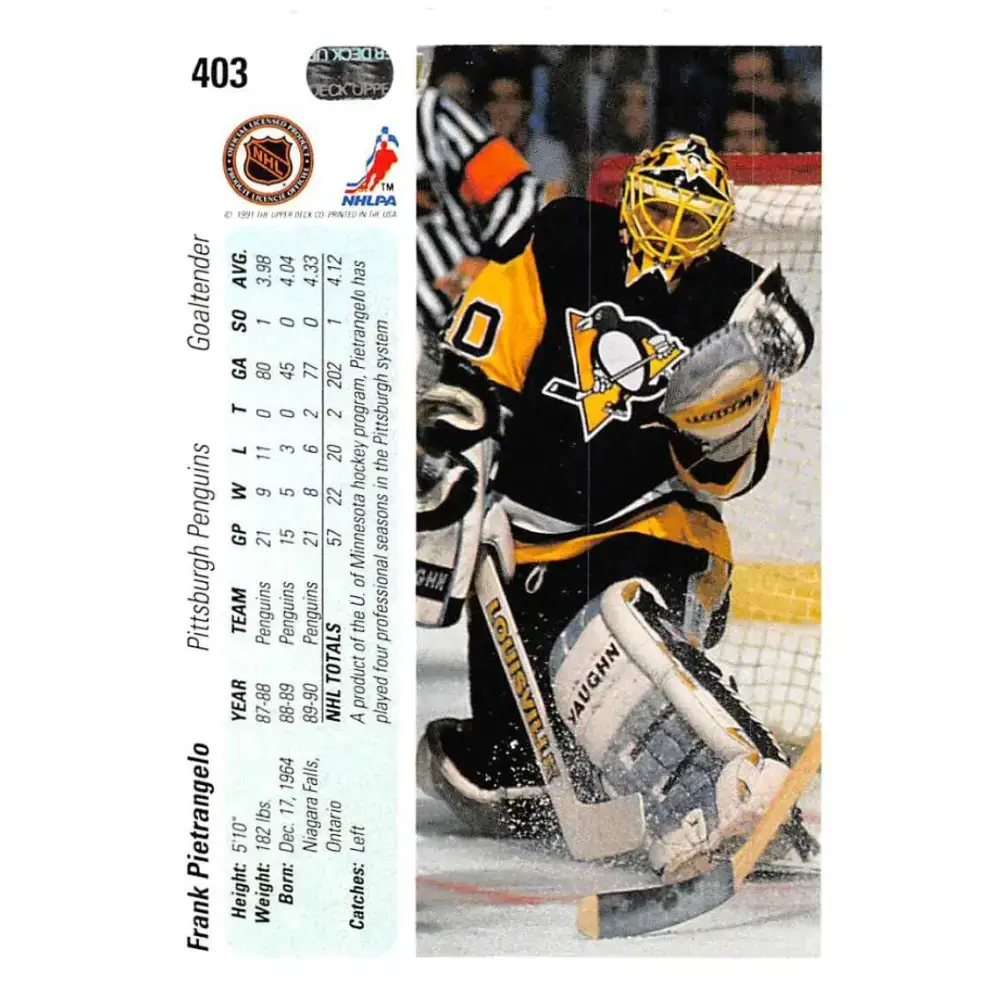 1990-91 Upper Deck #403 Frank Pietrangelo NM-MT Pittsburgh Penguins Hockey Card - Hockey Card Single