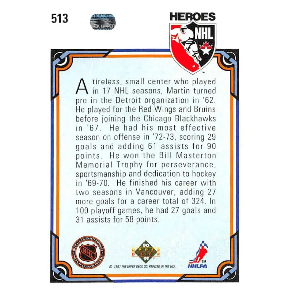 1990-91 Upper Deck #513 Pit Martin NM-MT Hockey Card - Hockey Card Single