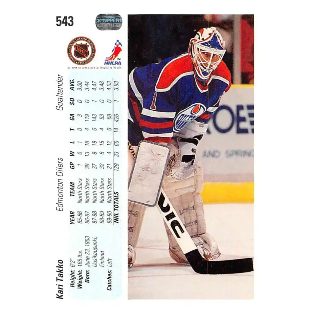 1990-91 Upper Deck #543 Kari Takko NM-MT Edmonton Oilers Hockey Card - Hockey Card Single