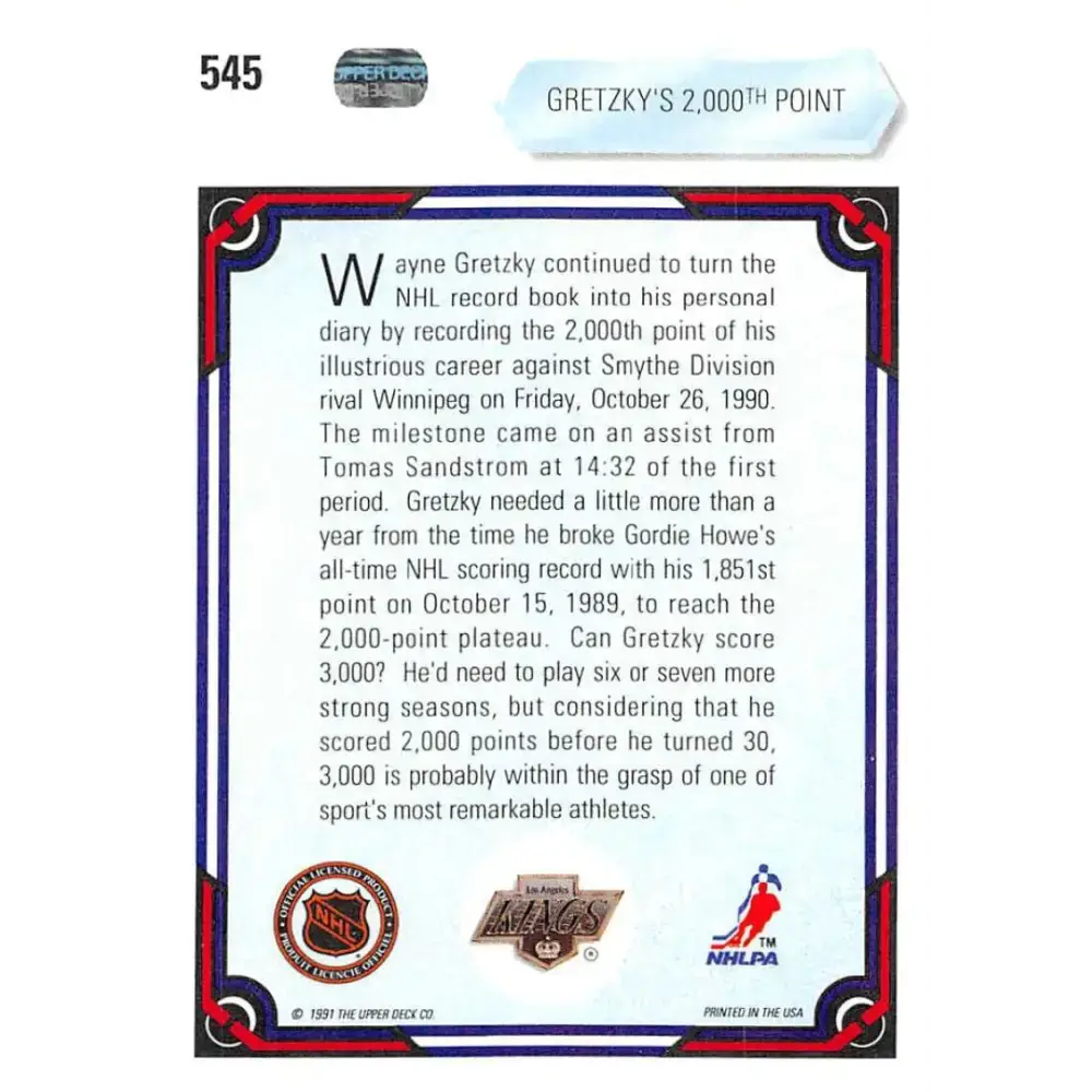 1990-91 Upper Deck #545 Wayne Gretzky NM-MT Los Angeles Kings Hockey Card - Hockey Card Single