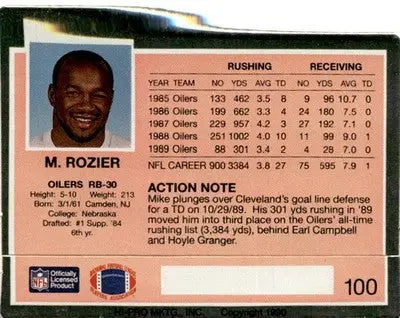 1990 Action Packed #100 Mike Rozier - Football Card Single