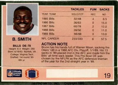 1990 Action Packed #19 Bruce Smith - Football Card Single