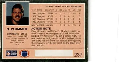 1990 Action Packed #237 Gary Plummer - Football Card Single