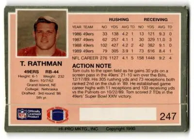 1990 Action Packed #247 Tom Rathman - Football Card Single