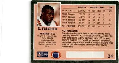1990 Action Packed #34 David Fulcher - Football Card Single