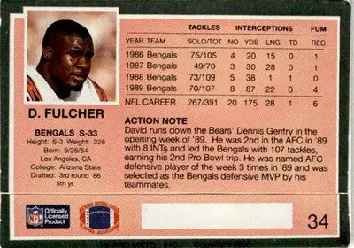 1990 Action Packed #34 David Fulcher - Football Card Single
