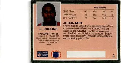 1990 Action Packed #4 Shawn Collins - Football Card Single