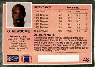 1990 Action Packed #48 Ozzie Newsome - Football Card Single