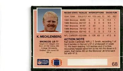 1990 Action Packed #68 Karl Mecklenburg - Football Card Single