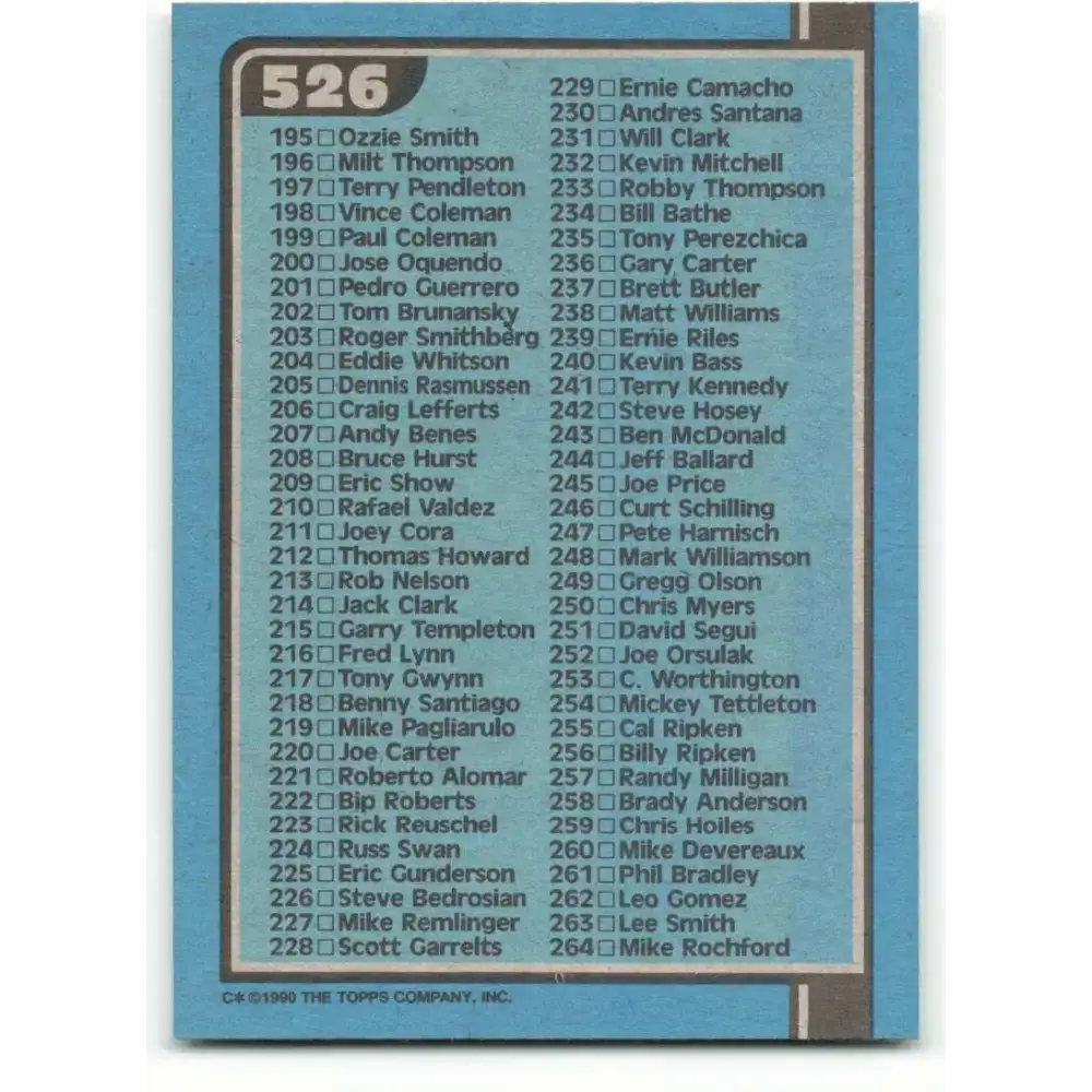 1990 Bowman #526 Checklist 133-264 NM-MT Checklist Baseball Card - Baseball Card Single