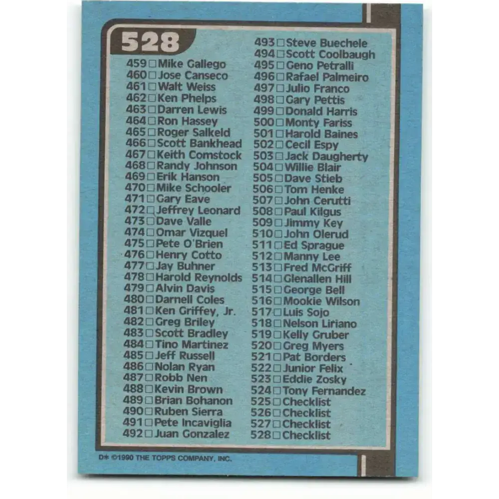1990 Bowman #528 Checklist 397-528 NM-MT Checklist Baseball Card - Baseball Card Single