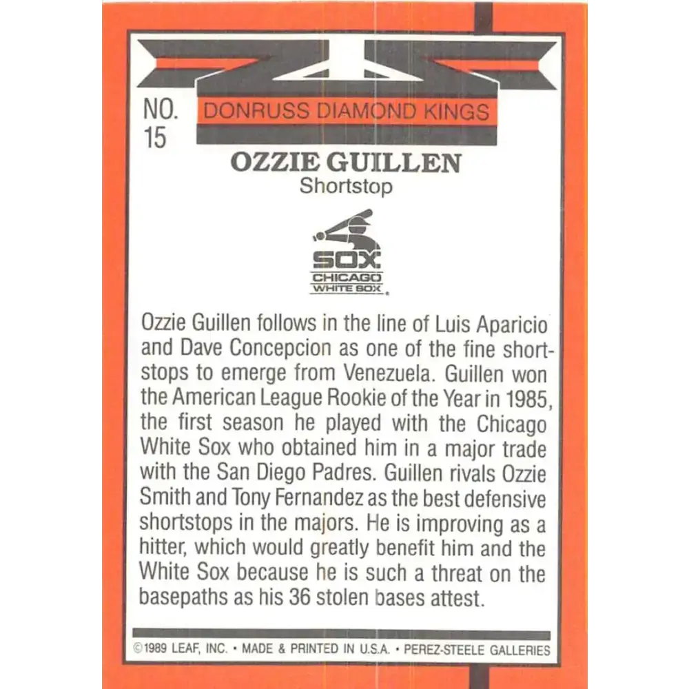 1990 Donruss #15 Ozzie Guillen DK VG-EX Chicago White Sox Baseball Card - Baseball Card Single