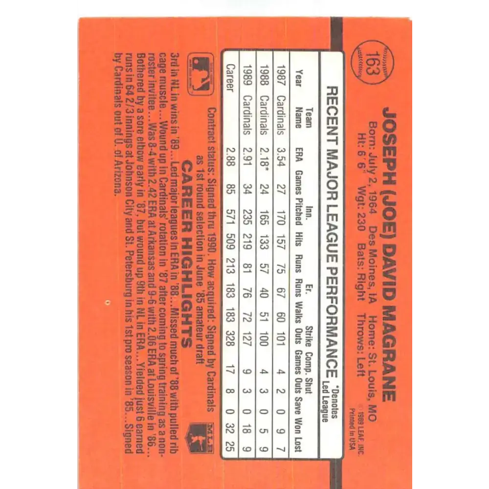 1990 Donruss #163 Joe Magrane VG-EX St. Louis Cardinals Baseball Card - Baseball Card Single
