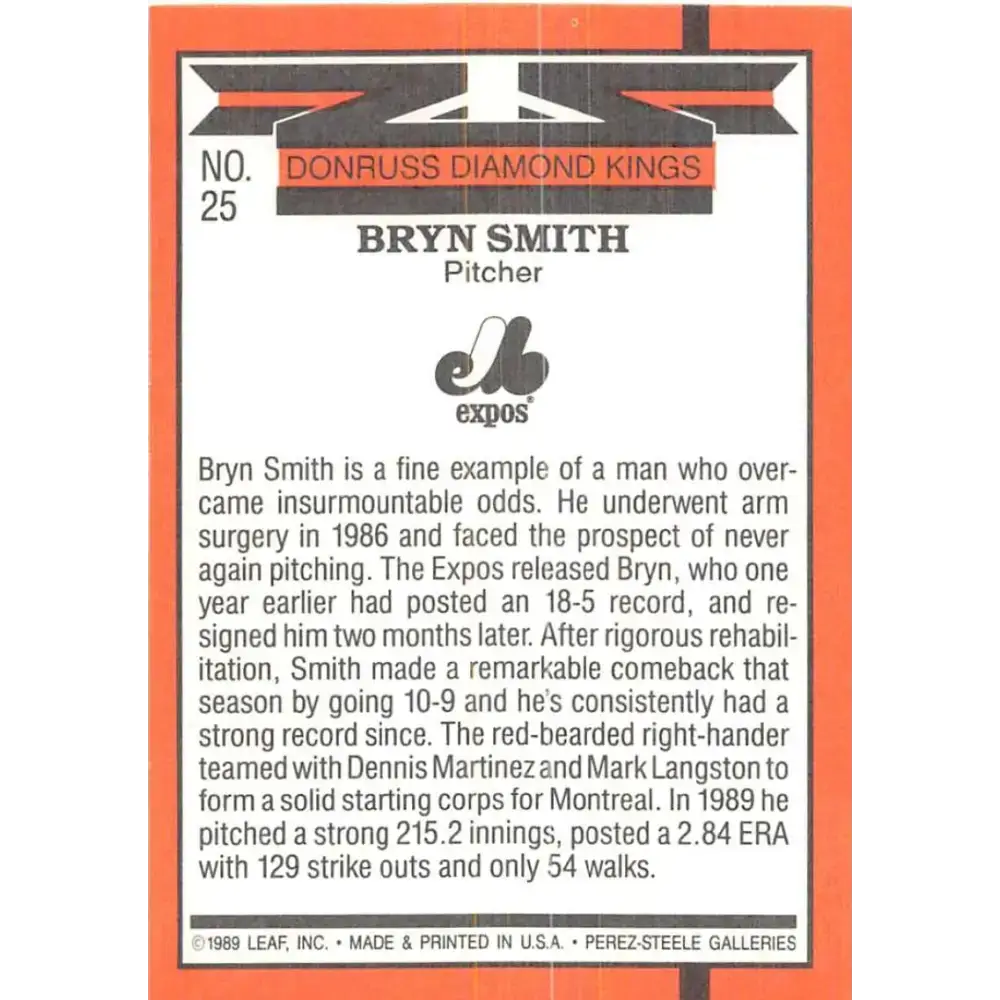 1990 Donruss #25 Bryn Smith DK VG-EX Montreal Expos Baseball Card - Baseball Card Single