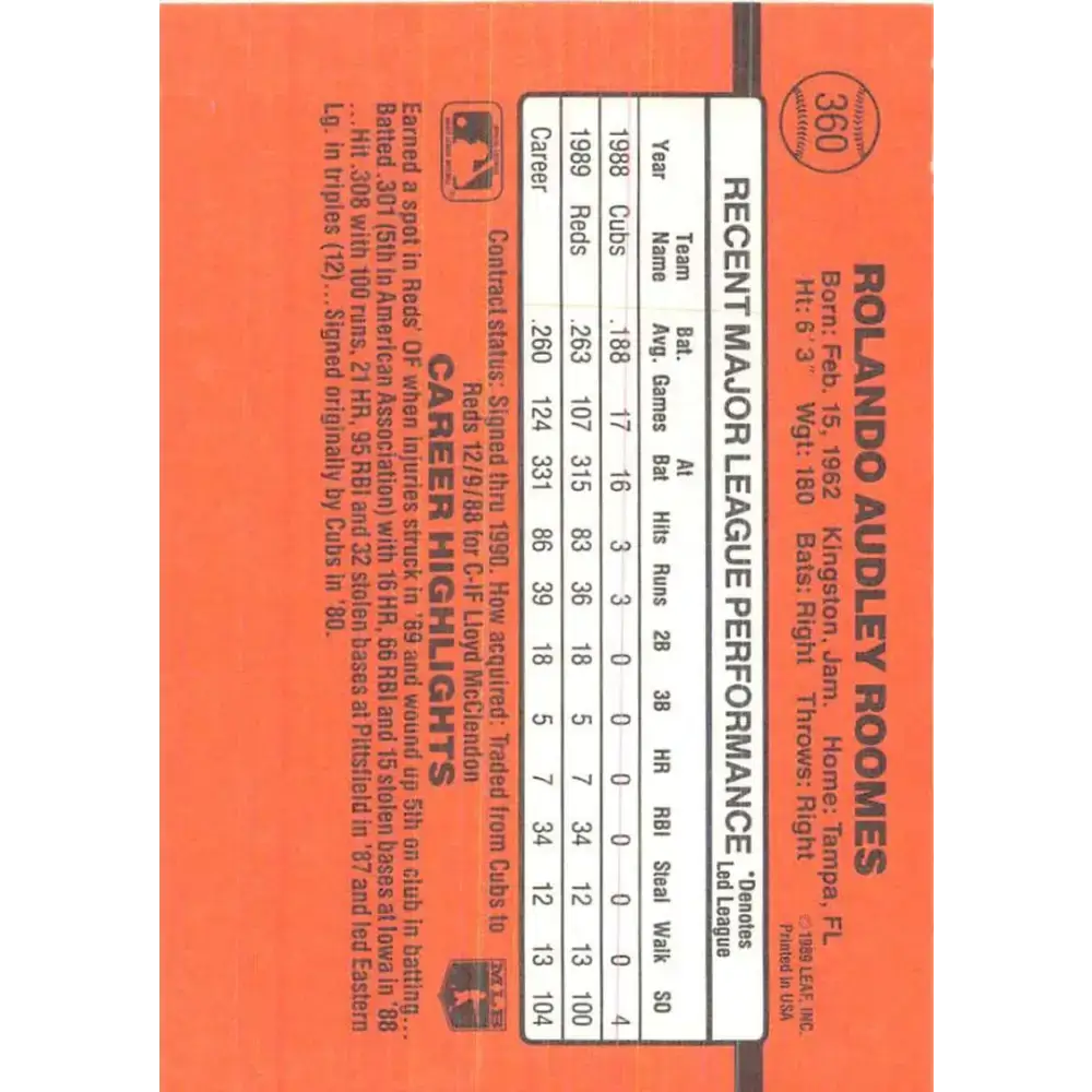 1990 Donruss #360 Rolando Roomes VG-EX Cincinnati Reds Baseball Card - Baseball Card Single