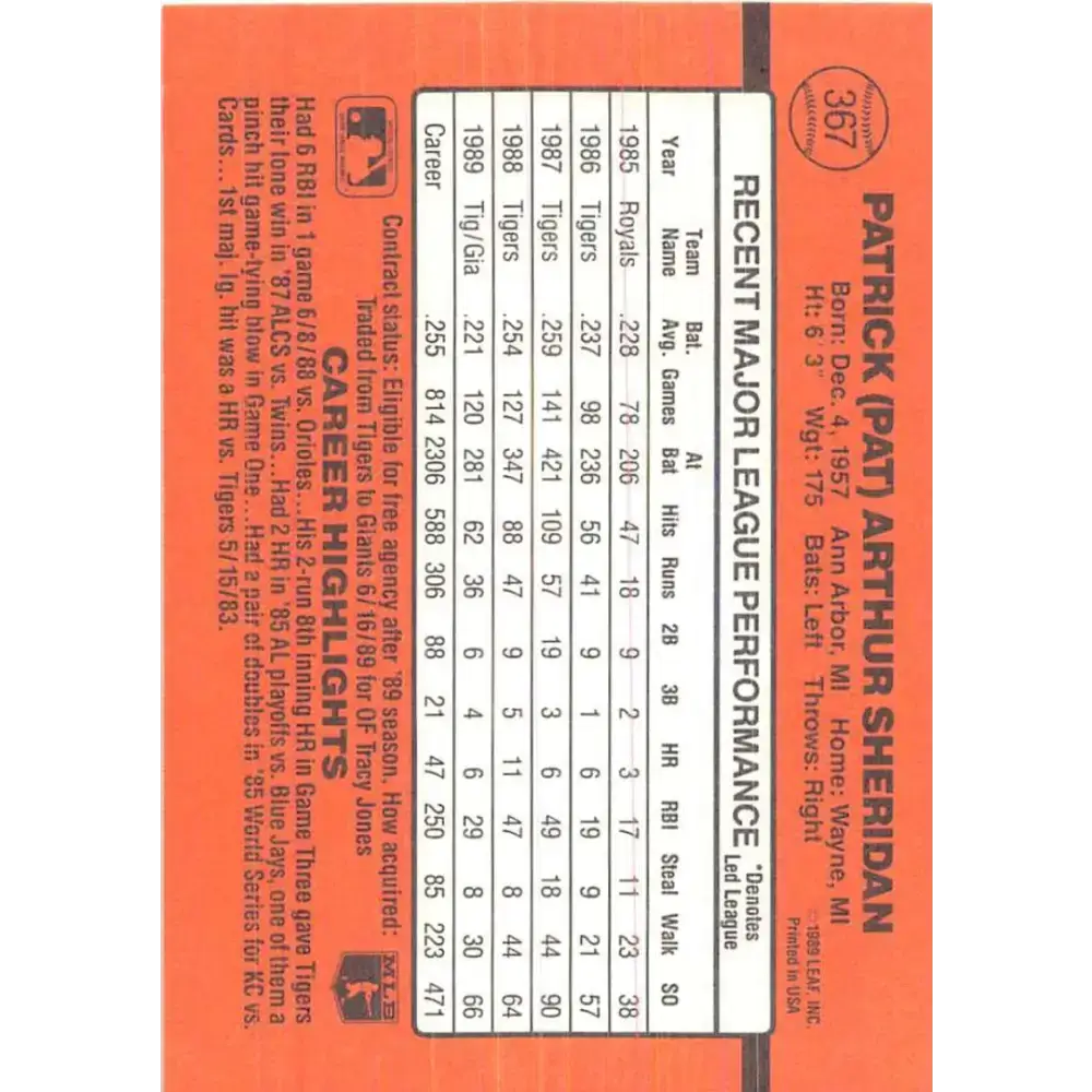1990 Donruss #367 Pat Sheridan VG-EX San Francisco Giants Baseball Card - Baseball Card Single