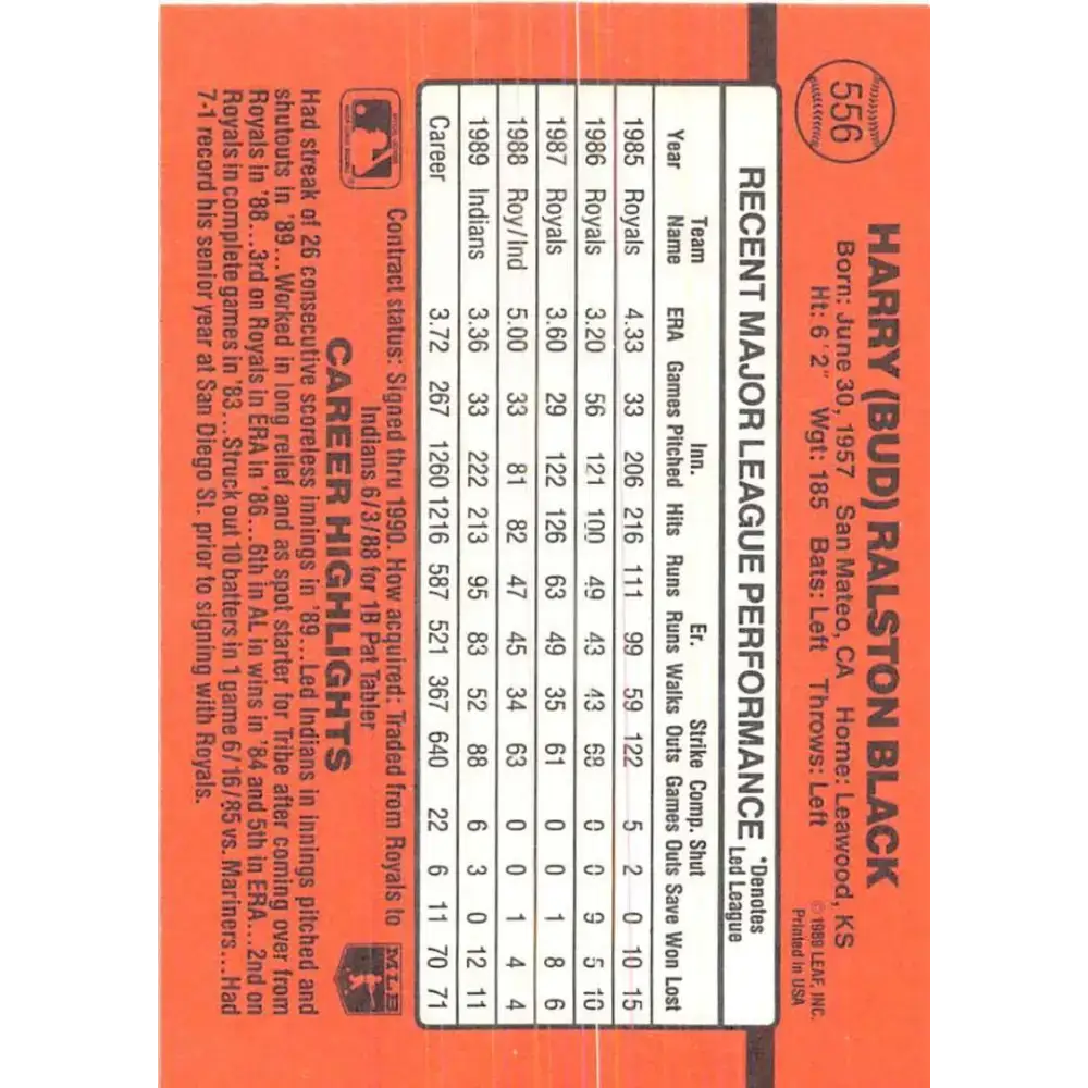 1990 Donruss #556 Bud Black VG-EX Cleveland Indians Baseball Card - Baseball Card Single
