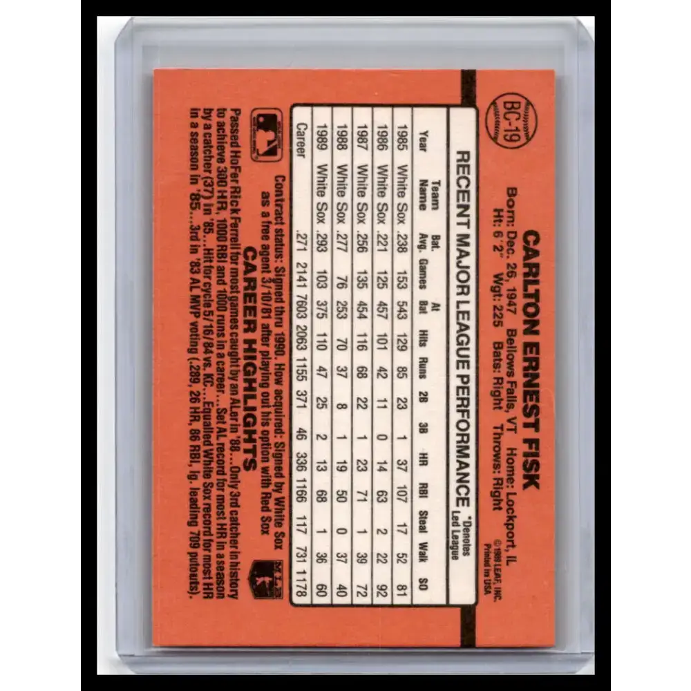 1990 Donruss #BC-19 Carlton Fisk NM-MT Chicago White Sox Baseball Card - Baseball Card Single