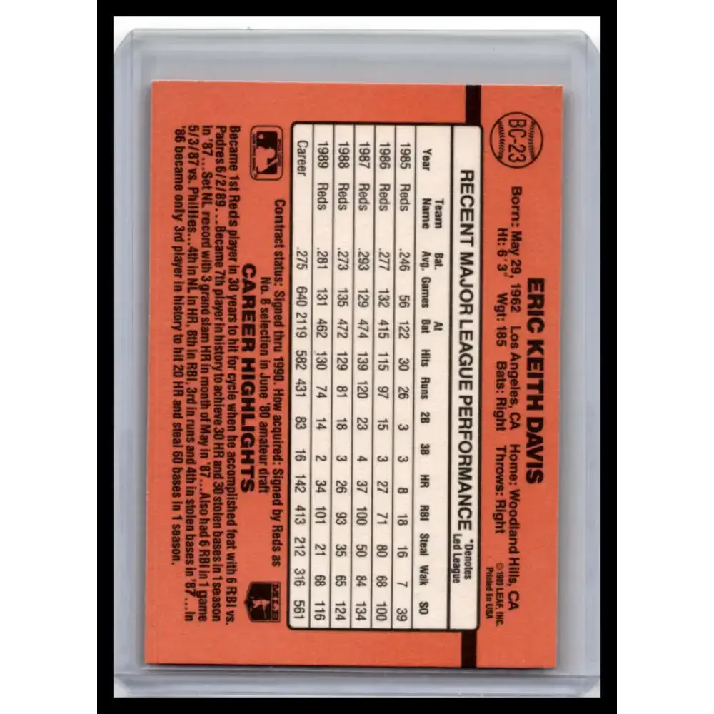 1990 Donruss #BC-23 Eric Davis NM-MT Cincinnati Reds Baseball Card - Baseball Card Single