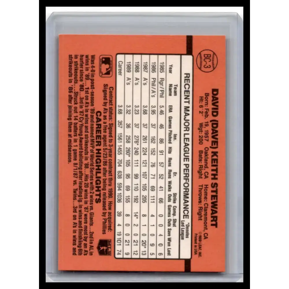 1990 Donruss #BC-3 Dave Stewart NM-MT Oakland Athletics Baseball Card - Baseball Card Single