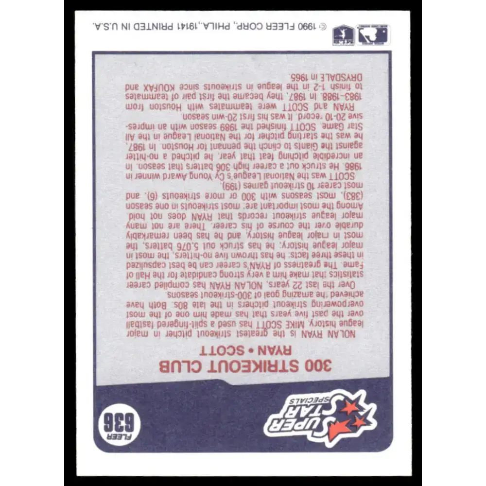 1990 Fleer #636 Nolan Ryan / Mike Scott SSS EX/NM Rangers / Astros Baseball Card - Baseball Card Single