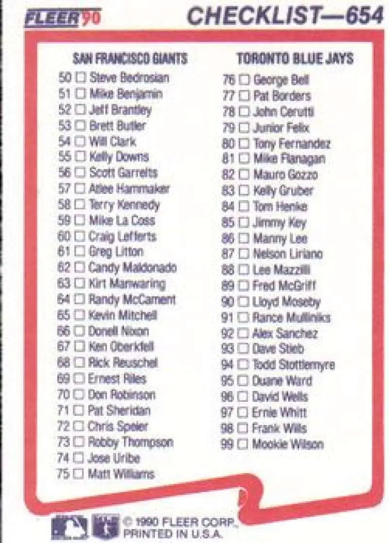 1990 Fleer #654 A’s/Cubs-Giants/Blue Jays NM-MT Oakland Athletics/Chicago Cubs/San Francisco Giants/Toronto Blue Jays