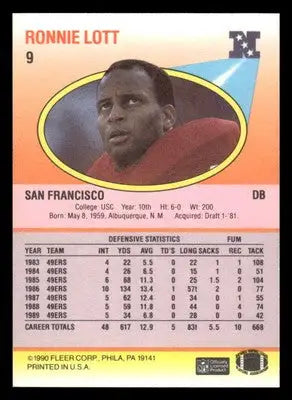 1990 Fleer #9 Ronnie Lott - Football Card Single