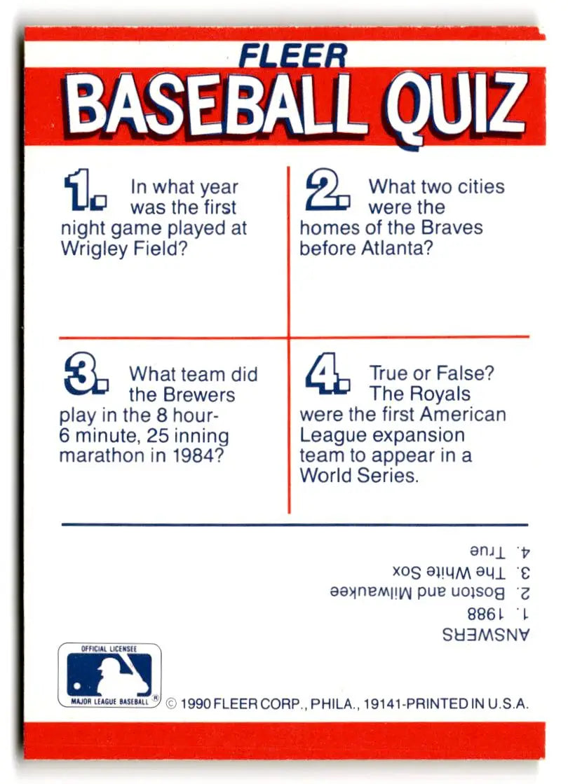 1990 Fleer #NNO Braves / Cubs / Royals / Brewers Team Stickers - Baseball Card Single