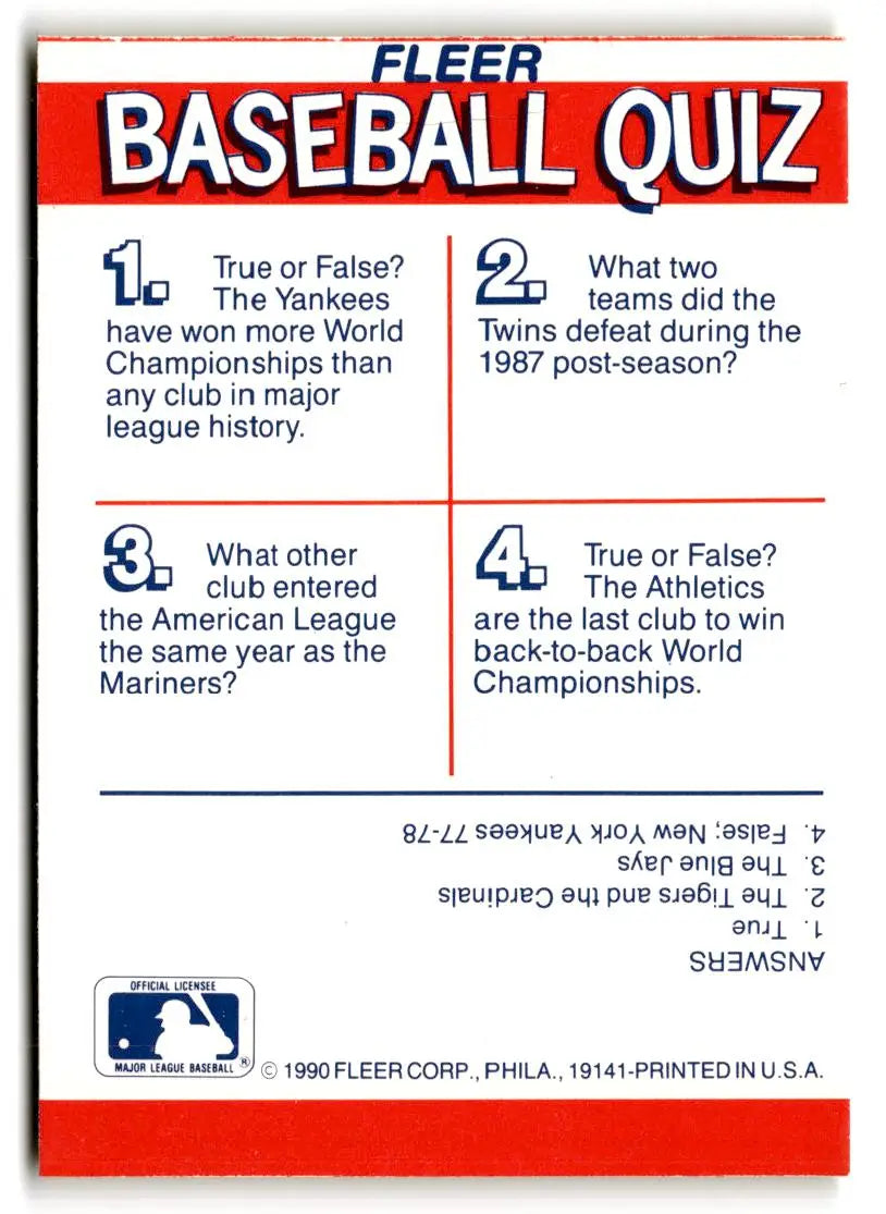 1990 Fleer #NNO Twins / Yankees / Athletics / Mariners Team Stickers - Baseball Card Single