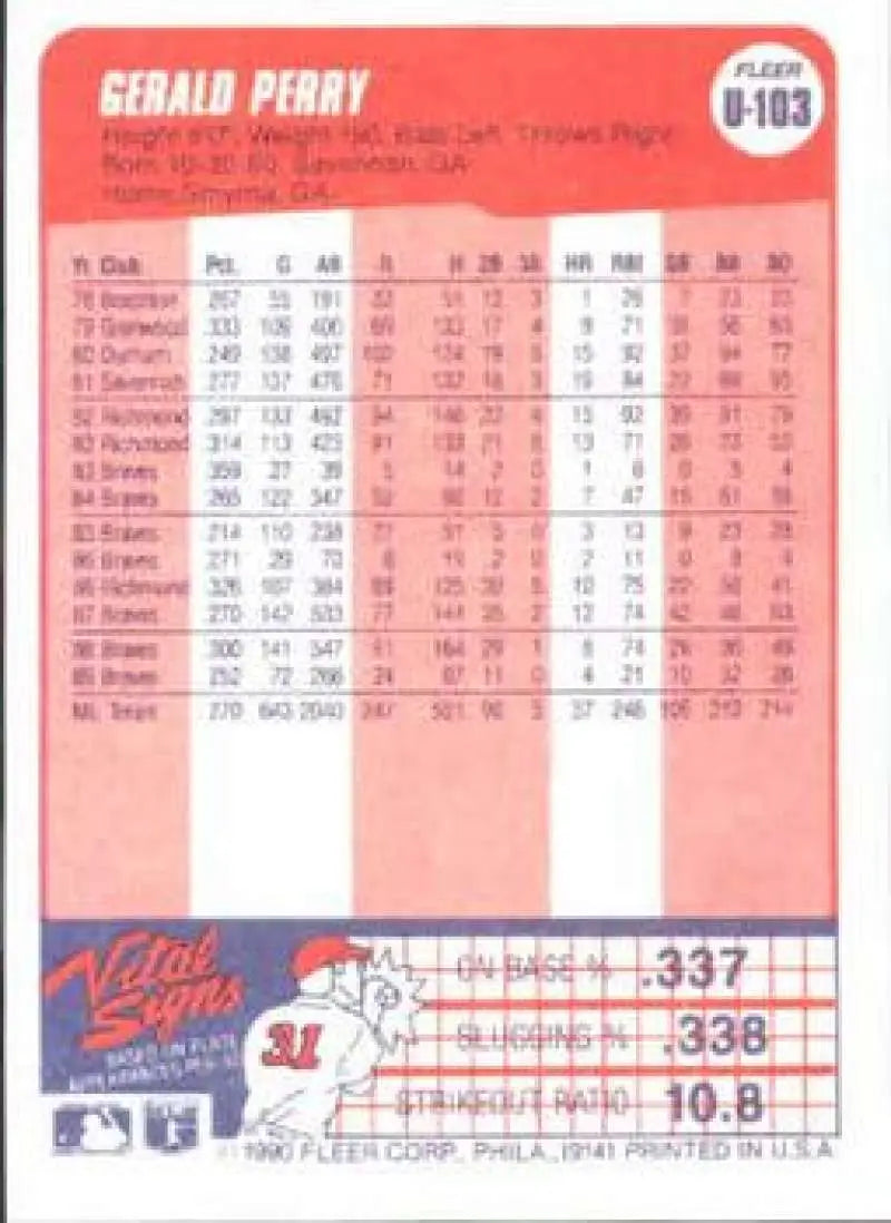 1990 Fleer Update #U-103 Gerald Perry NM-MT Kansas City Royals Baseball Card - Baseball Card Single