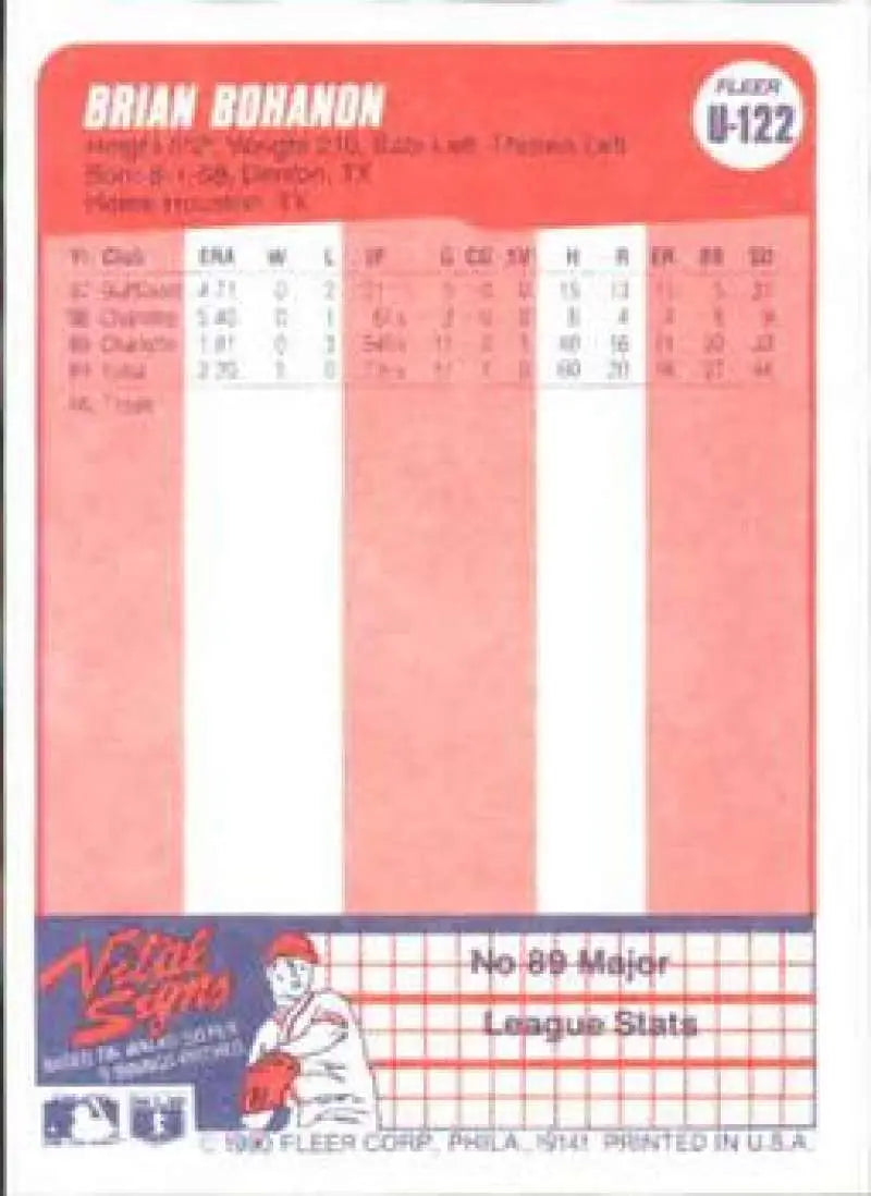 1990 Fleer Update #U-122 Brian Bohanon NM-MT RC Rookie Texas Rangers Baseball Card - Baseball Card Single