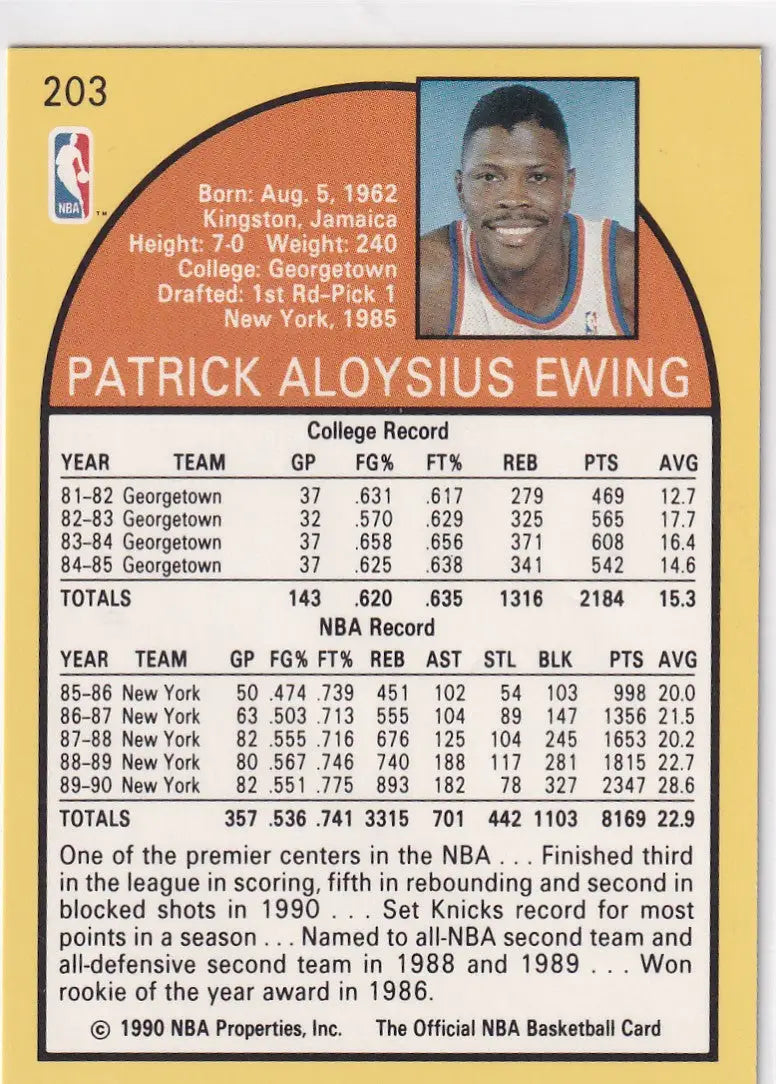 1990 HOOPS #203 PATRICK EWING- NEW YORK KNICKS - Basketball Card Single