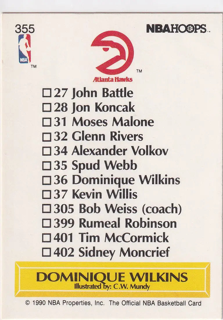 1990 HOOPS #355 DOMINIQUE WILKENS- ATLANTA HAWKS - Basketball Card Single
