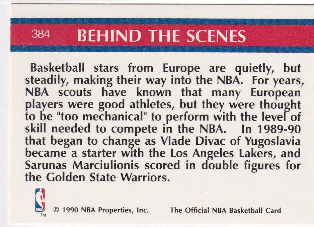 1990 HOOPS #384 EUROPEAN IMPORTS- LOS ANGELES LAKERS - Basketball Card Single